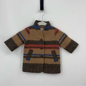 Banana Republic BABY SHAWL-COLLAR COAT striped tan red blue boys 3-6 months